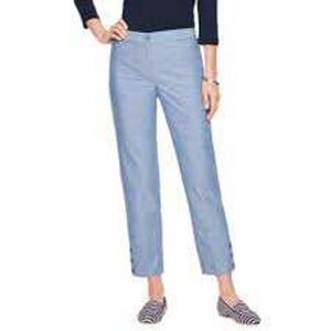 Talbots Perfect Crop Pants Light Blue Chambray Cotton Button Fly - Size 2P